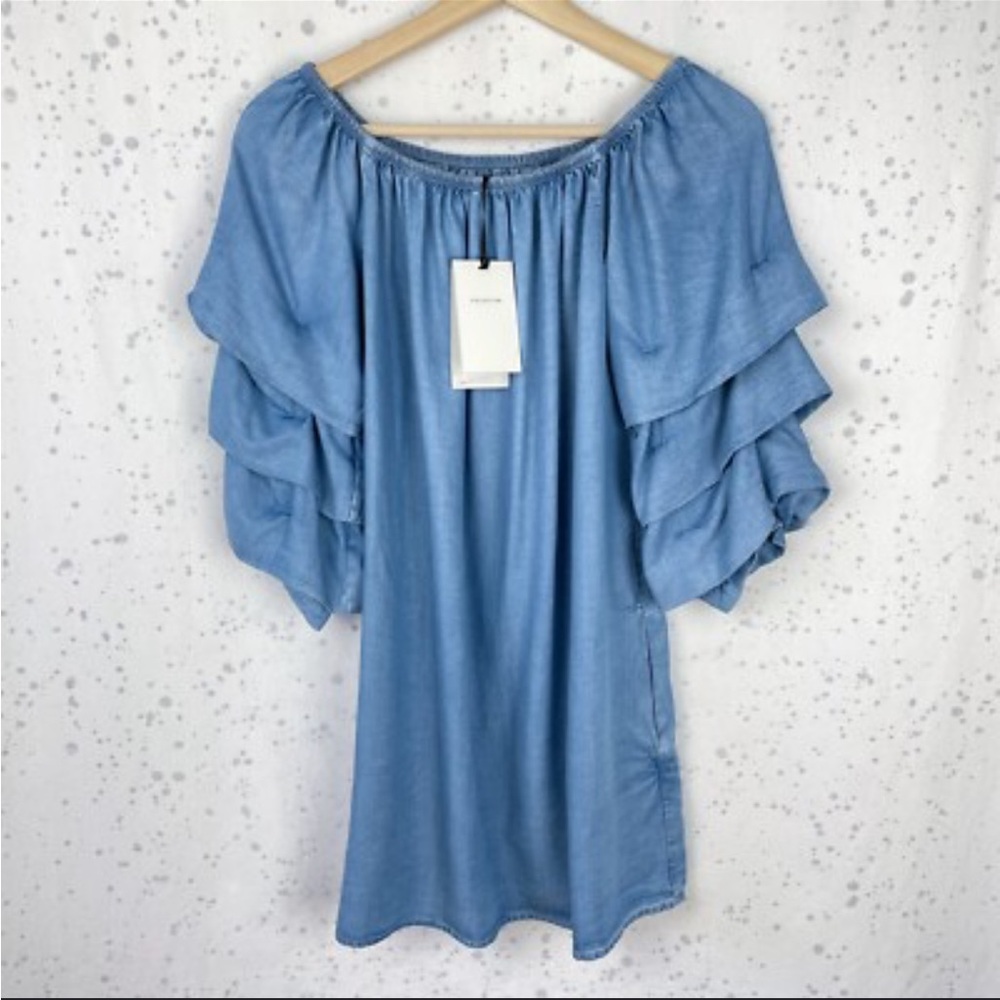 Zara Denim Blue V-Neck Top